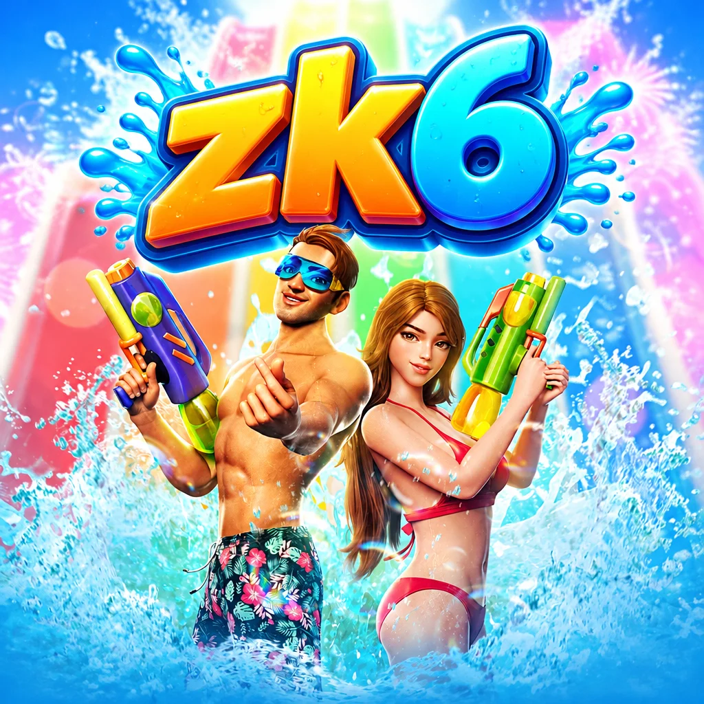 zk6 Songkran Splash menampilkan keceriaan festival air dengan semprotan air dan suasana perayaan musim panas